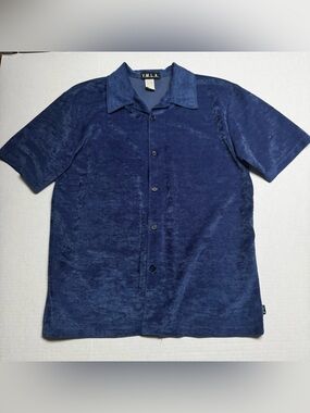 Vintage Y.M.L.A ymla Blue Velour Relaxed Fit Shirt Club Rave Size: S (Flawed)